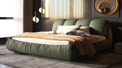 King Size Luxury Upholstered Platform Bed with Oversized Padded Backrest and Solid Wood Frame,suitable for Multiple heights of mattresses,Green(Old Sk