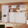 Twin Size Murphy Bed with Open Shelves and Storage Drawers,Built-in Wardrobe and Table, White