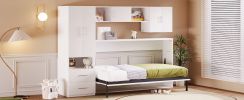 Twin Size Murphy Bed with Open Shelves and Storage Drawers,Built-in Wardrobe and Table, White