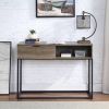 Rustic Oak and Black Writing Desk with Drawer and Shelf