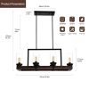 Matte Black / Wood Grain Metal Chandelier Fixture, 6 lights Ceiling Pendant light for Living Room, Bedroom, Dining Room, Adjustable Height , E26*6(No