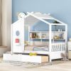 Wooden Twin Size House Bed with 2 Drawers,Kids Bed with Storage Shelf, White