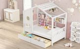 Wooden Twin Size House Bed with 2 Drawers,Kids Bed with Storage Shelf, White