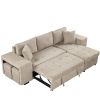 104" Modern L-Shape 3 Seat Reversible Sectional Couch, Pull Out Sleeper Sofa with Storage Chaise and 2 Stools for Living Room Furniture Set, Cream