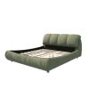 King Size Luxury Upholstered Platform Bed with Oversized Padded Backrest and Solid Wood Frame,suitable for Multiple heights of mattresses,Green(Old Sk