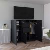 Letna Double Door Cabinet Dresser, Two Drawers, Four Interior Shelves, Three Cabinets With Door, Rod -Black