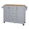 K&K Rolling Kitchen Island with Storage, Kitchen Cart with Rubber Wood Top, 3 Drawer, 2 Slide-Out Shelf and Internal Storage Rack, Kitchen Island on W