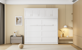 Full Size Murphy Bed Wall Bed with Top Cabinets,White