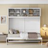 Full Size Murphy Bed Wall Bed with Top Cabinets,White