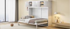 Full Size Murphy Bed Wall Bed with Top Cabinets,White