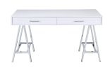 Coleen Built-in USB Port Writing Desk; White High Gloss & Chrome Finish YF