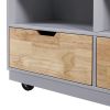 Rolling Kitchen Island with Storage, Two-sided Kitchen island Cart on Wheels with Wood Top, Wine and Spice Rack, Large Kitchen Cart with 2 Drawers, 3