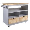 Rolling Kitchen Island with Storage, Two-sided Kitchen island Cart on Wheels with Wood Top, Wine and Spice Rack, Large Kitchen Cart with 2 Drawers, 3