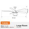 YUHAO 56 in.Farmhouse Integrated LED Faux Wood White Smart Ceiling Fan with Remote Control and DC Motor