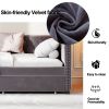 Sofa bed with drawers, modern velvet upholstered sofa bed with button tufted sofa bed frame with double drawers, bedroom living room furniture, Grey(8