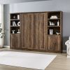 Full Size Half Self-Close and Open Murphy Bed with 2 Side Cabinet Storage Shelf, Cabinet Space-Saving Bed Perfect for Guest Room, Bed Room, Guest Room