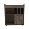 Lyon Bar Cabinet; Six Cubbies; Cabinet With Divisions; Two Concealed Shelves -Dark Walnut