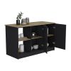 Juniper Kitchen Island with Large Top Surface, Double Door Cabinet, and Open Shelves