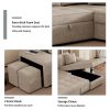 104" Modern L-Shape 3 Seat Reversible Sectional Couch, Pull Out Sleeper Sofa with Storage Chaise and 2 Stools for Living Room Furniture Set, Cream