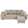 104" Modern L-Shape 3 Seat Reversible Sectional Couch, Pull Out Sleeper Sofa with Storage Chaise and 2 Stools for Living Room Furniture Set, Cream