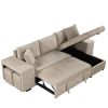 104" Modern L-Shape 3 Seat Reversible Sectional Couch, Pull Out Sleeper Sofa with Storage Chaise and 2 Stools for Living Room Furniture Set, Cream