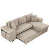 104" Modern L-Shape 3 Seat Reversible Sectional Couch, Pull Out Sleeper Sofa with Storage Chaise and 2 Stools for Living Room Furniture Set, Cream