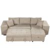 104" Modern L-Shape 3 Seat Reversible Sectional Couch, Pull Out Sleeper Sofa with Storage Chaise and 2 Stools for Living Room Furniture Set, Cream