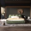 King Size Luxury Upholstered Platform Bed with Oversized Padded Backrest and Solid Wood Frame,suitable for Multiple heights of mattresses,Green(Old Sk