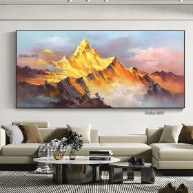 Gold Mountain Oil Painting on Canvas Original Blue Sky Painting Gold Wall Art Abstract Landscape Decor Wall Art Home Decor (size: 150x220cm)