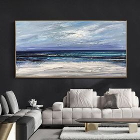 Handpainted Oil Painting CanvasWall Art Decoration Abstract Knife Painting Seascape Blue For Home Decor Living Room hallway bedroom luxurious decorati (size: 40x80cm)