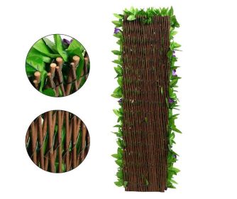 Simulation fence leaves wooden fence Retractable fence fake plant fence Garden yard decoration fence (select: Garden patio decorative fence-70*22*2CM)