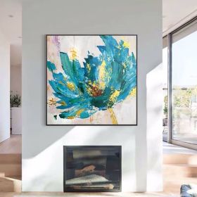 100% Handmade Abstract Oil Painting Top Selling Wall Art Modern Minimalist Blue Color Flowers Picture Canvas Home Decor For Living Room No Frame (size: 120x120cm)