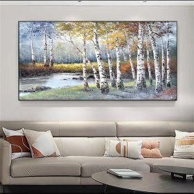 Hand Painted Oil Painting Large Original Oil Painting Abstract Art Nature Home Decor Riverside Scenery Oil Painting Modern Painting Living Room Painti (style: 1, size: 150x220cm)