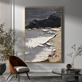 Hand Painted Oil Painting Large 3D Texture Black and Beige Painting Black Texture Painting Beige Minimalist Painting White Wall Art Abstract Paining W (style: 1, size: 50x70cm)