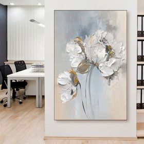 Handmade Oil Painting Fancy Wall Art Personalized Gifts Abstract White Floral Painting On canvas Large Flower Oil Painting Minimalist Modern Living Ro (style: 1, size: 50x70cm)