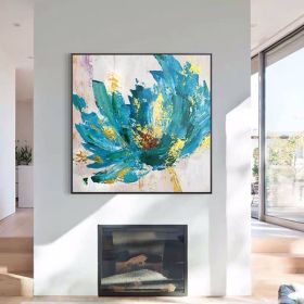 100% Handmade Abstract Oil Painting Top Selling Wall Art Modern Minimalist Blue Color Flowers Picture Canvas Home Decor For Living Room No Frame (size: 60x60cm)