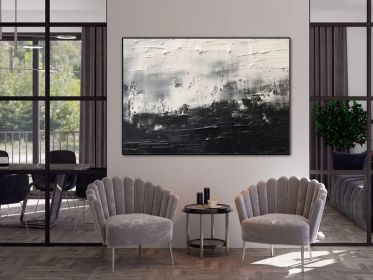 Black and White 100% Handmade Contrasting Color Textured Painting Acrylic Abstract Oil Painting Wall Decor Living Room Office Wall Art (style: 1, size: 140x210cm)