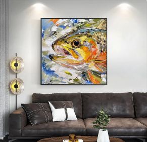 Trout Fish Oil Painting On Canvas Fish Original Canvas Fine Art Animals Wall All Decor Gifts for Him (style: 1, size: 60x60cm)