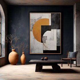 Geometric Gray and Orange Abstract Art Minimalist Midcentury Modern Figure Wall Art Decor for Elegant Homes Hand Painted Oil Painting (style: 1, size: 100x150cm)