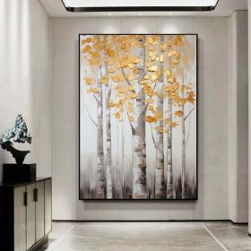 Handmade Oil Painting Original Landscape Painting Birch Trees Painting Gray Gold Wall Art Extra Large Wall Art Painting Modern Wall Decor Contemporary (style: 1, size: 140x210cm)