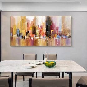 Hand Painted Urban Architecture Landscape Abstract Oil Painting Canvas Nordic Poster Wall Art Picture Living Room Home Decor (size: 90x180cm)