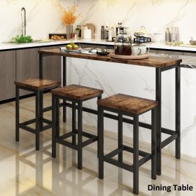 Counter Height Extra Long Dining Table Set with 3 Stools Pub Kitchen Set Side Table with Footrest (Color: Brown, Material: MDF)