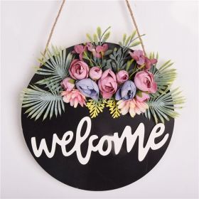 Welcome Sign Welcome Front Door Round Wood Sign Hanging Welcome Sign for Farmhouse porch Spring Welcome Sign Front Door Decoration (Color: Black)