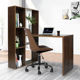 2 in 1 computer desk/ L-shape Desktop with shelves (Color: Walnut, Material: MDF)