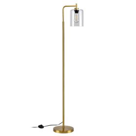 Depuley Nordic Vertical Metal LED Floor Lamp Glass Shade Brass Pole Arc Tall Lighting for Living Bedroom Office E26 Gold/Black (Color: 110-120V, Lampshade Color: Round Base - Gold)