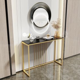 Modern Accent Console Marble Table Gold Metal Frame Storage Display Shelf Narrow Table for Hallway Entryway Living Room Entrance (Color: Black)