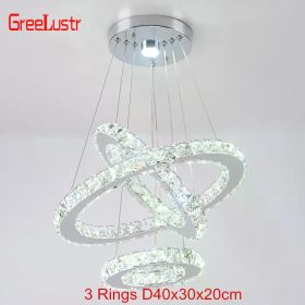 Modern Crystal Led Chandelier Light Living Room Bedroom Lustre Pendant Lamp Fixture for Restaurant K9 Chrome Ceiling Chandeliers (Emitting Color: changeable no remote, Lampshade Color: 3 Rings 40x30x20cm)