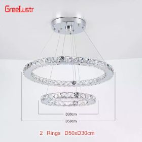 Modern Crystal Led Chandelier Light Living Room Bedroom Lustre Pendant Lamp Fixture for Restaurant K9 Chrome Ceiling Chandeliers (Emitting Color: Cold White, Lampshade Color: 2 Rings 50x30cm)