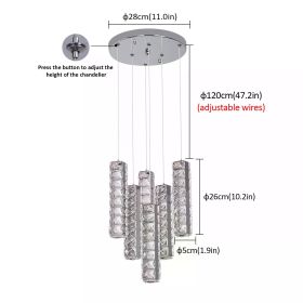 Modern Crystal Led Chandelier Light Living Room Bedroom Lustre Pendant Lamp Fixture for Restaurant K9 Chrome Ceiling Chandeliers (Emitting Color: dimming with remote, Lampshade Color: 6 heads)