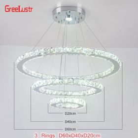 Modern Crystal Led Chandelier Light Living Room Bedroom Lustre Pendant Lamp Fixture for Restaurant K9 Chrome Ceiling Chandeliers (Emitting Color: dimming with remote, Lampshade Color: 3 Rings 60x40x20cm)